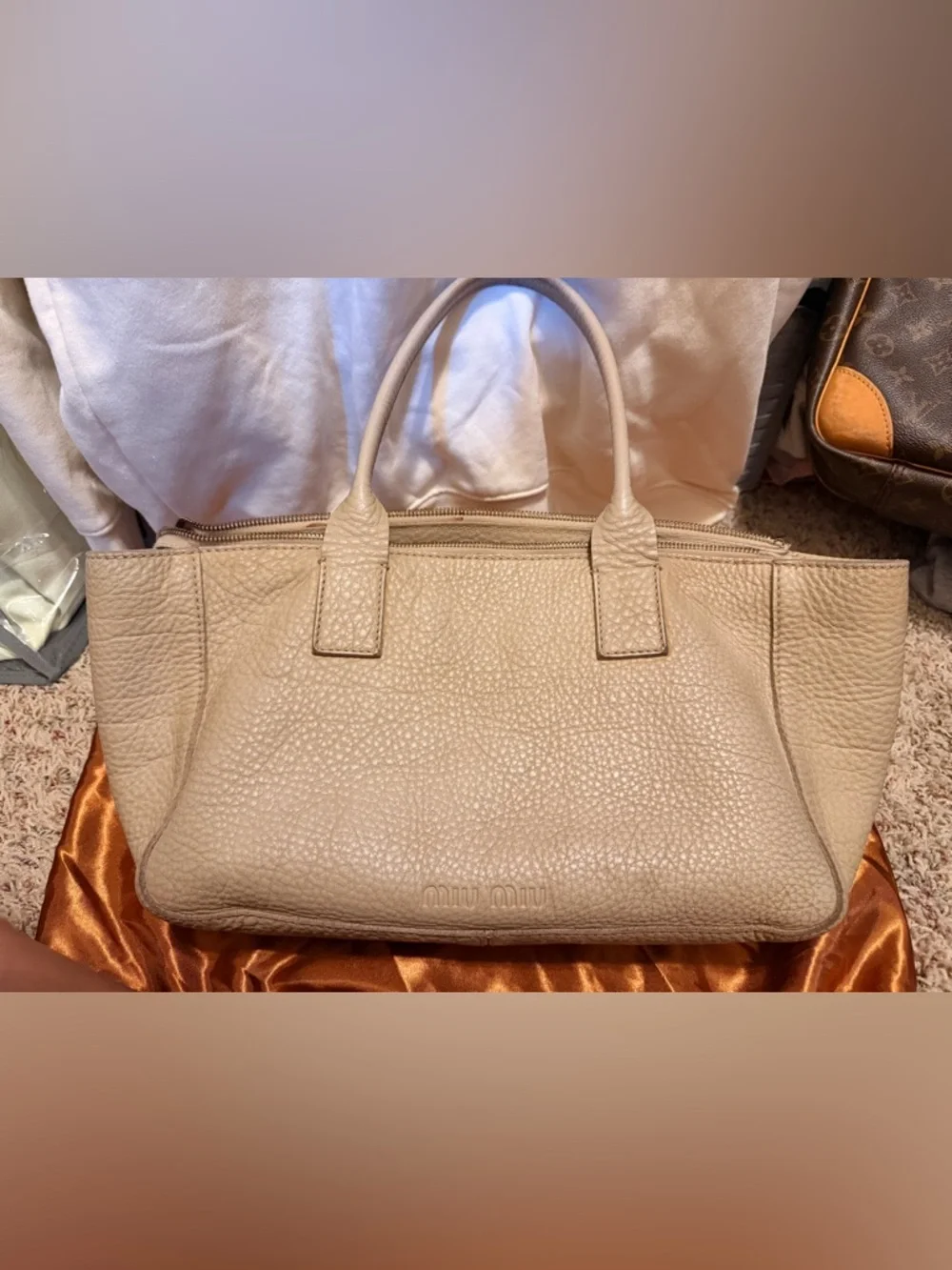 Project Authentic Miu Miu Pebbled Leather Satchel in Beige - Picture 1 of 6